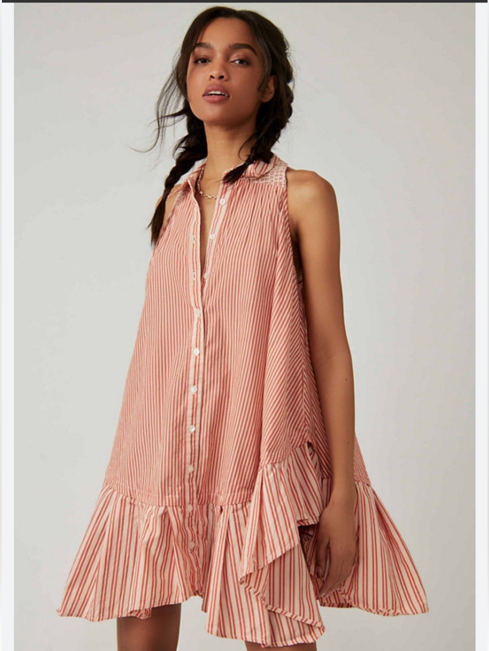 Free People XS Sleeveless Button-Front Striped Swing Top Dress